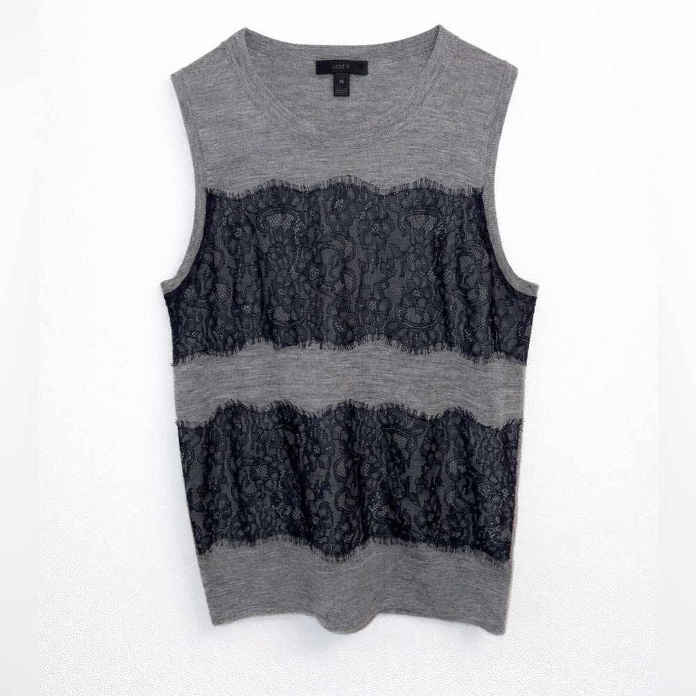 J Crew Women’s Grey/Navy Lightweight Wool Jackie Sweater Shell, sz XS